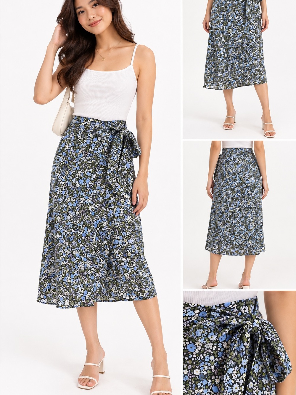 Wilfred Blue Floral Tie-Waist Midi Skirt